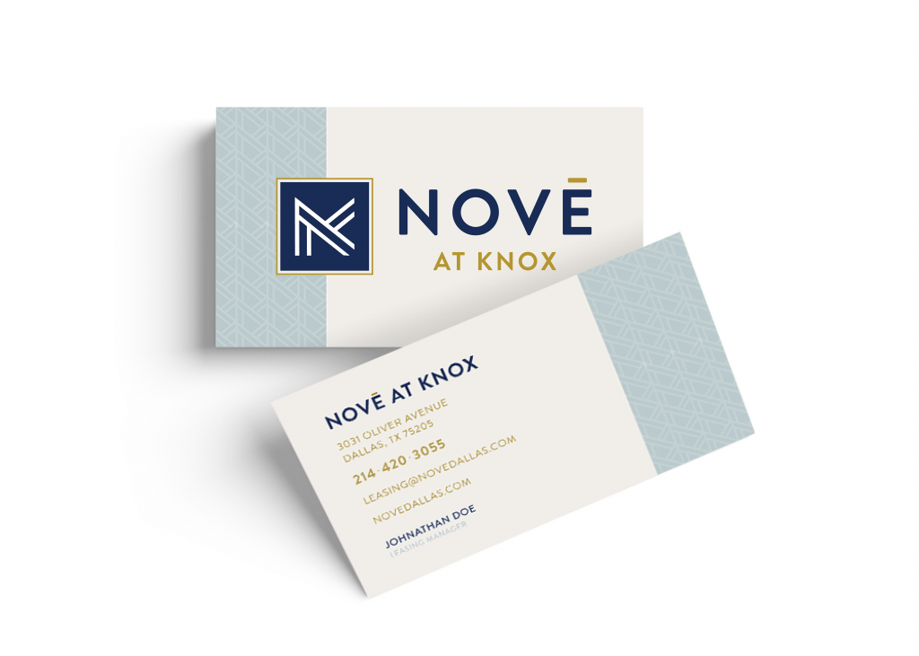business card design - nove at knox multifamily branding